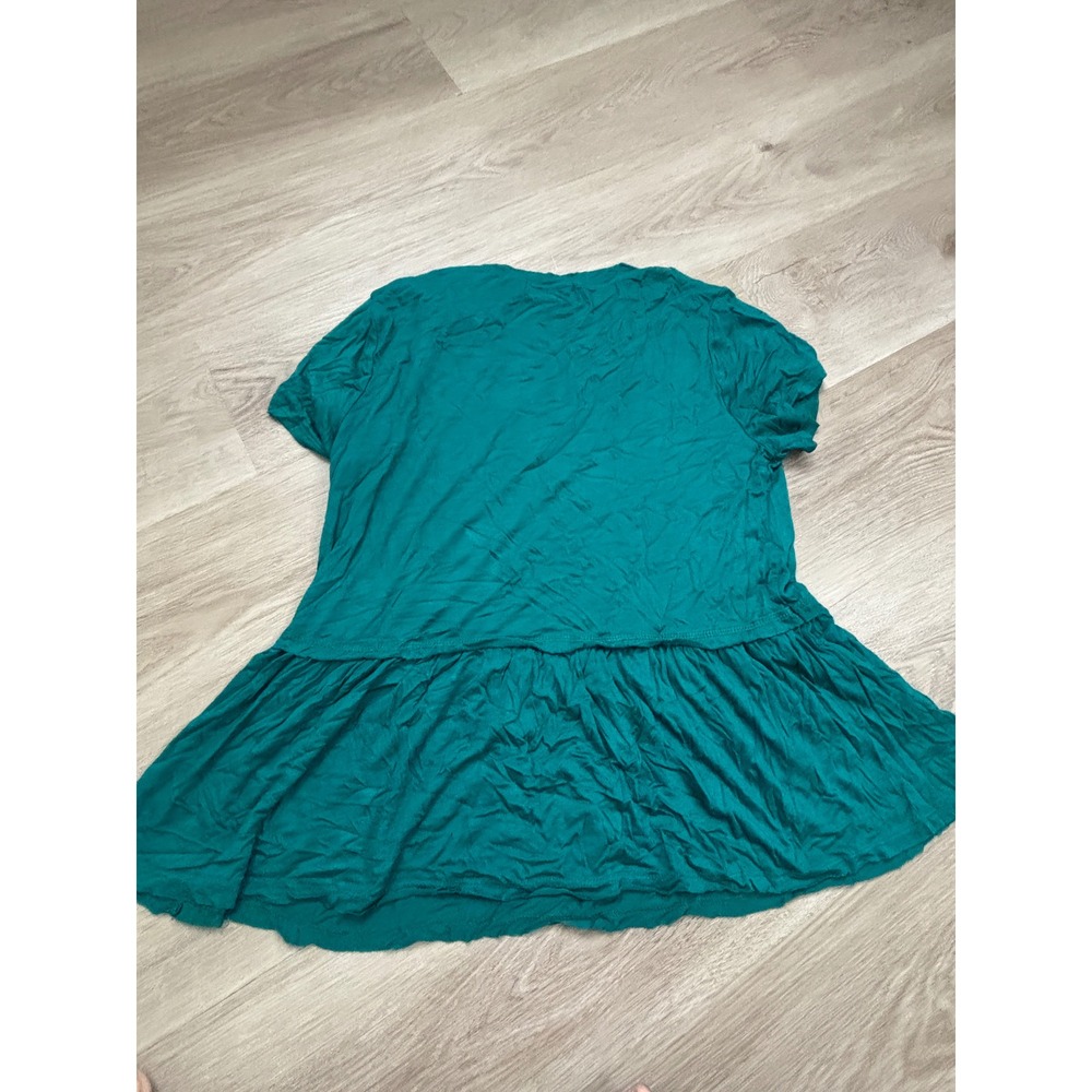 No Comment NY-LA Teal Green Peplum Ruffle Hem Short Sleeve Top RK31088 Large - Picture 5 of 5